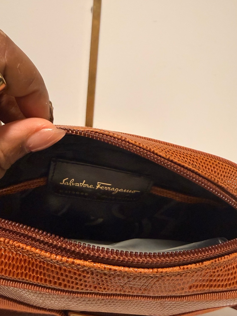 Salvatore Ferragamo Cognac Textured Leather Shoulder Bag(NWOT) - Picture 2 of 7